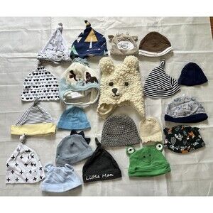 Mixed Lot of 20 Infant Baby Boys Hats From Newborn to 6-12 Months